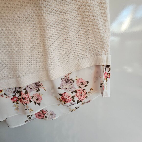 Loft Plus 24/26 Cream Sleeveless Knit Top With Floral Chiffon Hem Womens Blouse - Picture 3 of 8